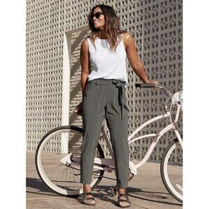 Athleta Womens Skyline Pant Sz 0 Olive Gray Belted Paper Bag Waist Athleisure